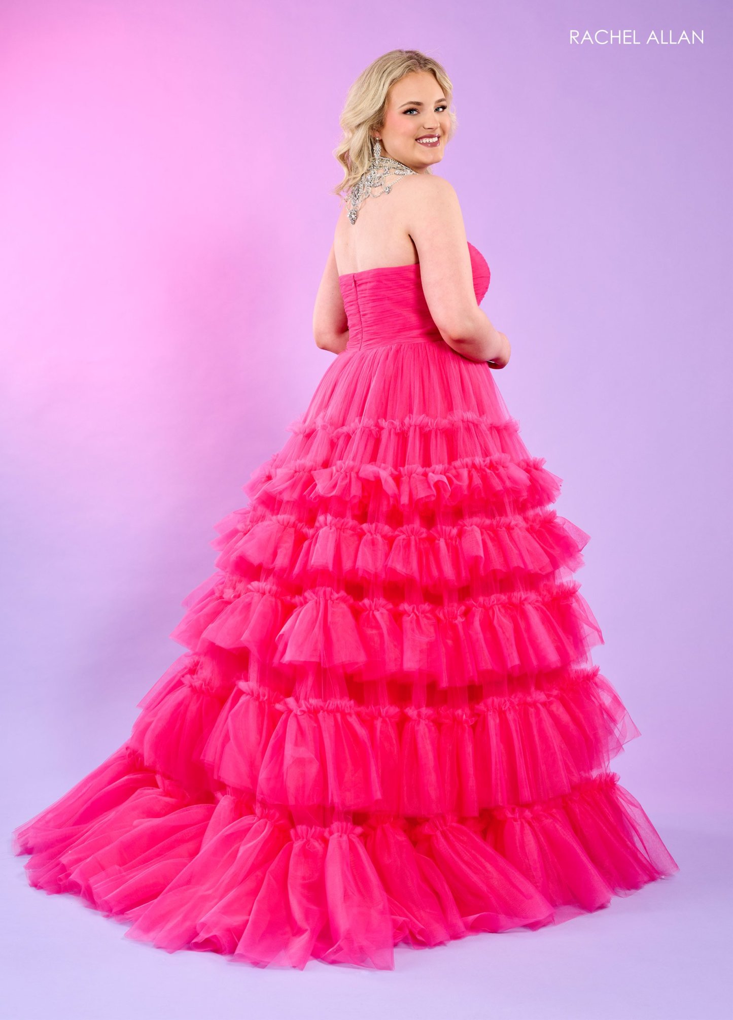 A-Line Curves Tulle Stone Beading Slit Lace Up Back Prom Dress 70503