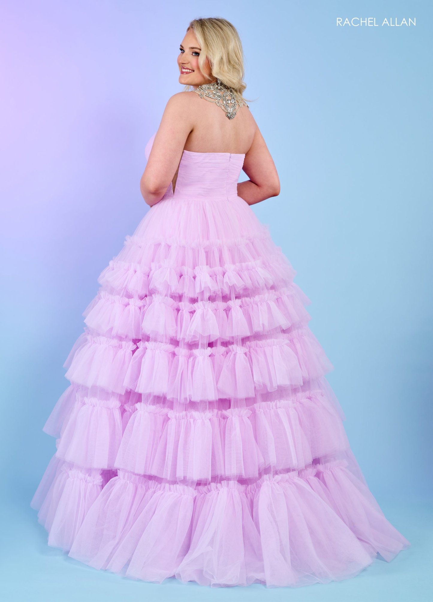 A-Line Curves Tulle Stone Beading Slit Lace Up Back Prom Dress 70503
