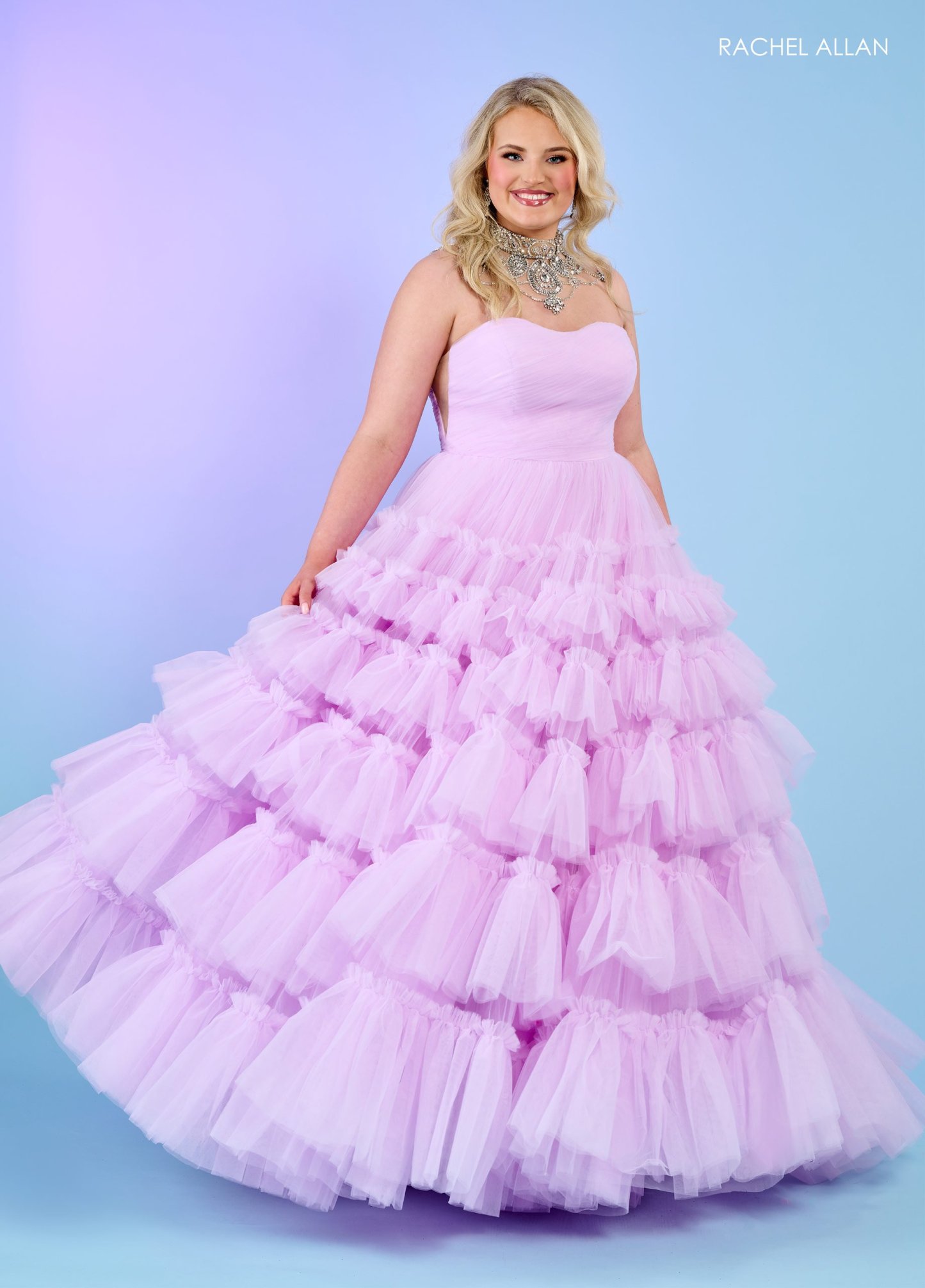 A-Line Curves Tulle Stone Beading Slit Lace Up Back Prom Dress 70503