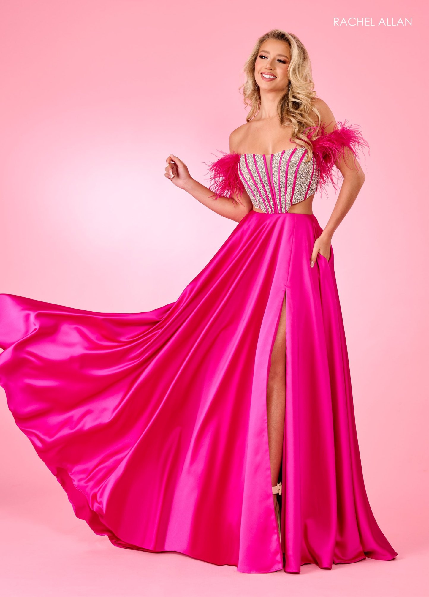 Captivating A-Line Off-The-Shoulder Feather Cutout Back Prom Dress