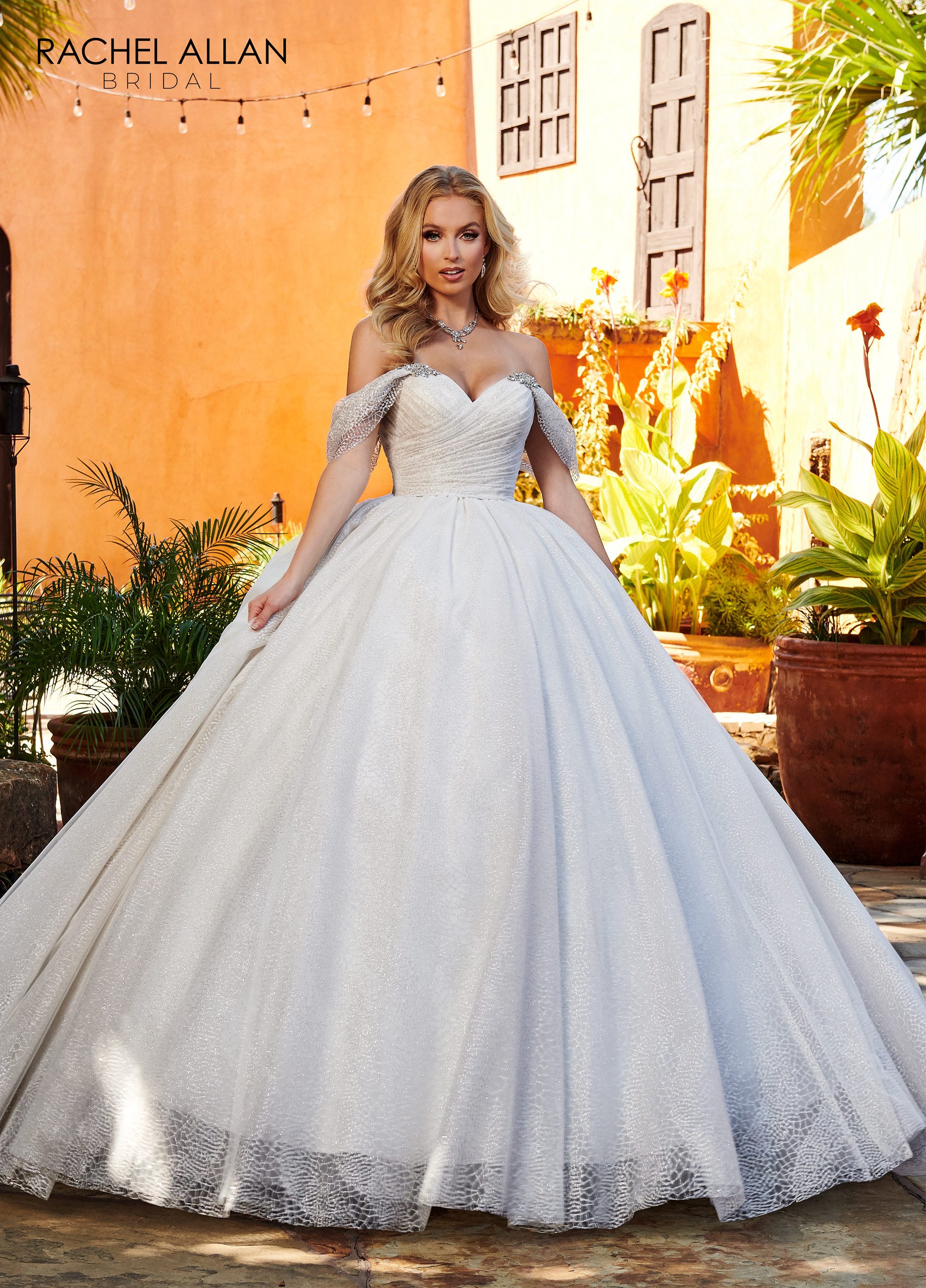 Ball Gown Sweetheart Straps Glitter Tulle Pleated Chapel Train Wedding Dress RB6115