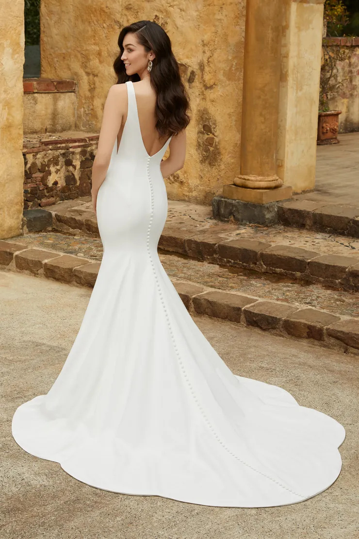 Simple Crepe Wedding Gown With V-Neckline #Y12234