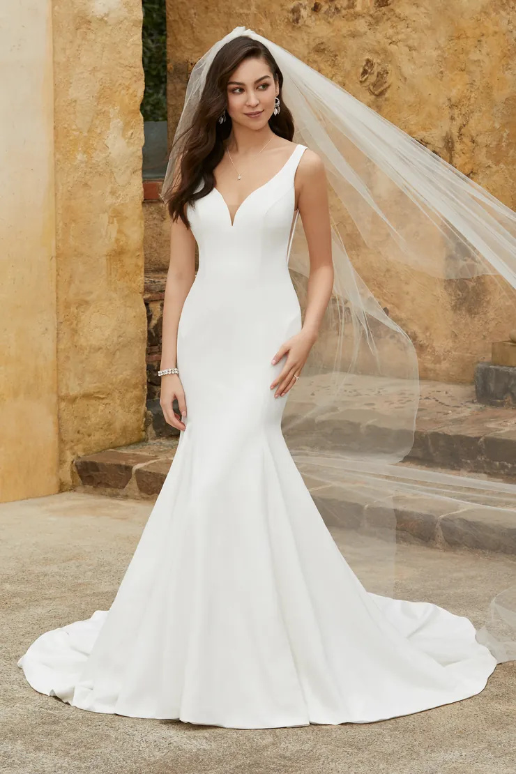 Simple Crepe Wedding Gown With V-Neckline #Y12234