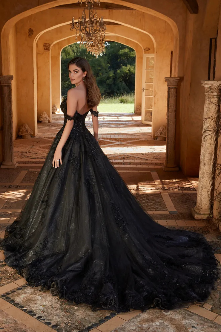 Incredible Off The Shoulder Black Wedding Dress #Y12248