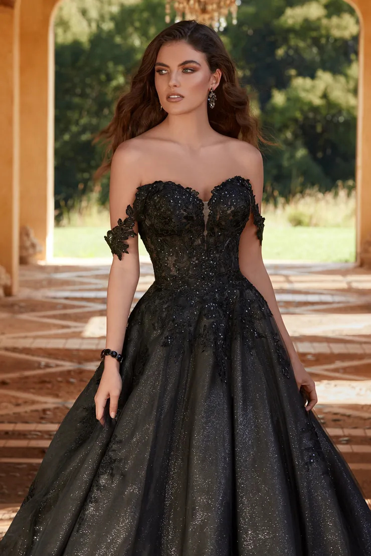 Incredible Off The Shoulder Black Wedding Dress #Y12248