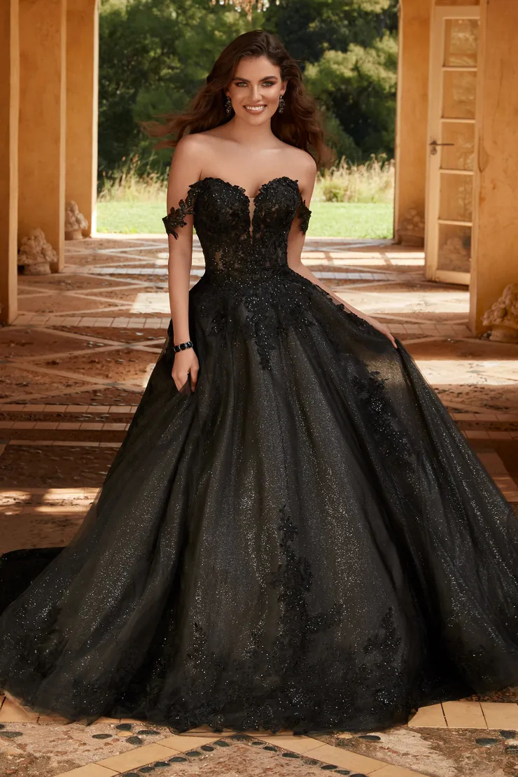 Incredible Off The Shoulder Black Wedding Dress #Y12248