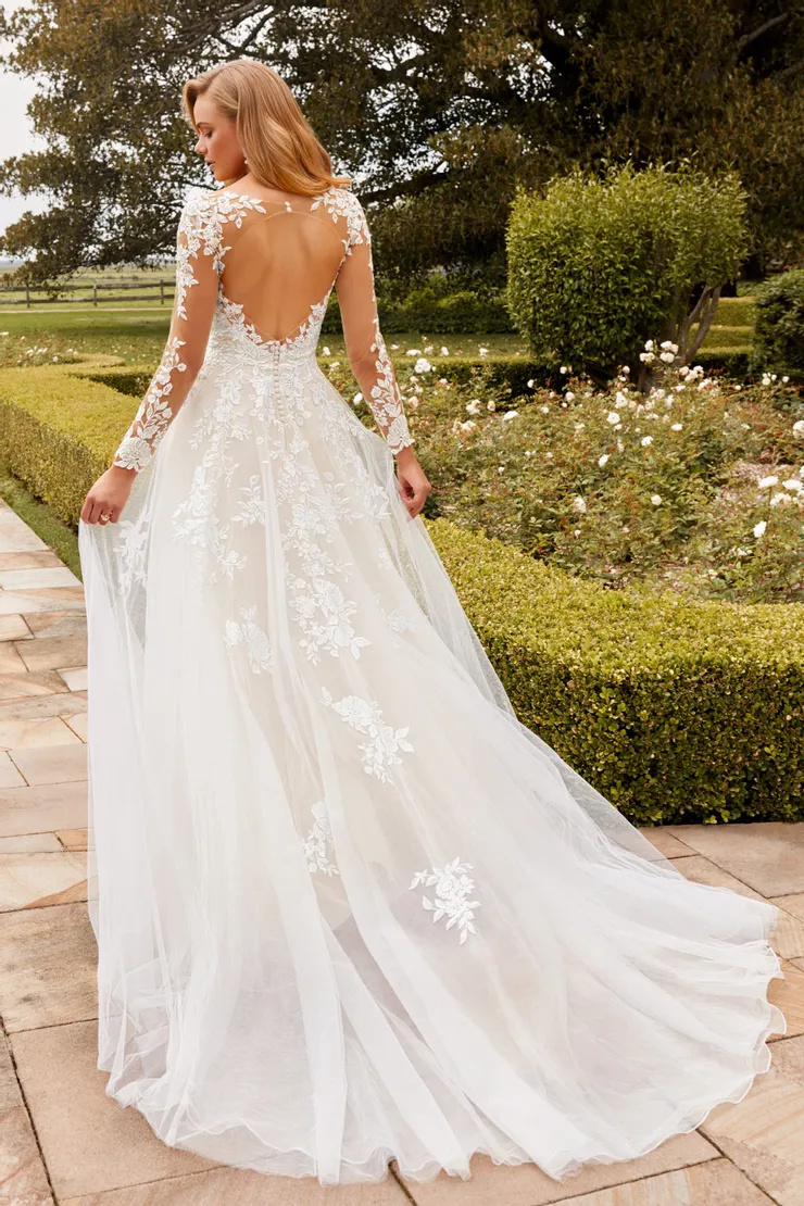 Romantic A-Line Gown With Illusion Long Sleeves #Y22261