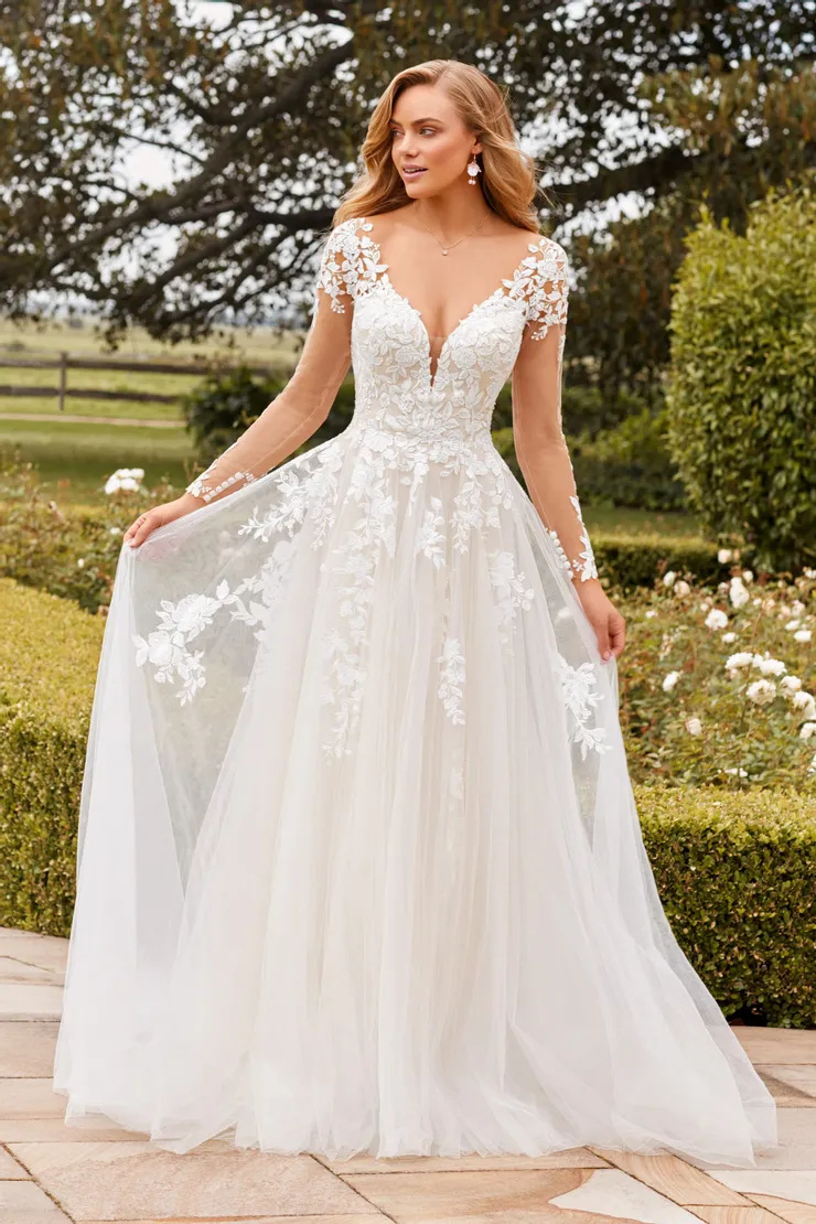Romantic A-Line Gown With Illusion Long Sleeves #Y22261