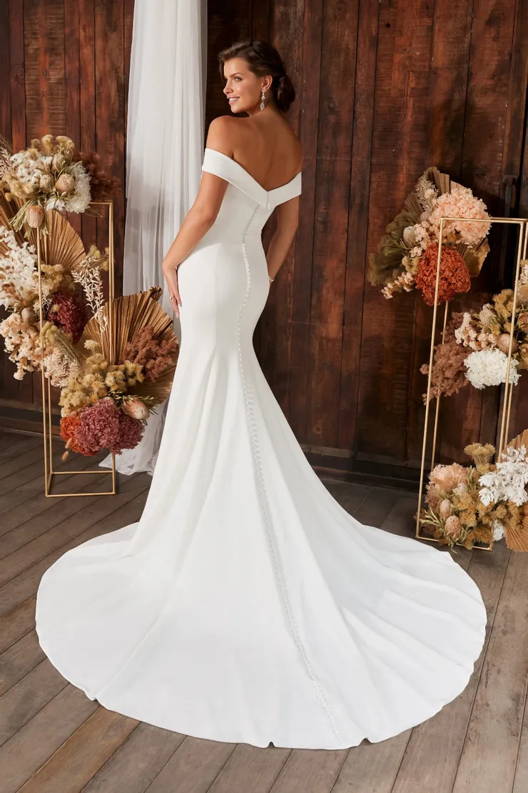 Simple Crepe Fit And Flare Wedding Gown #Y22270