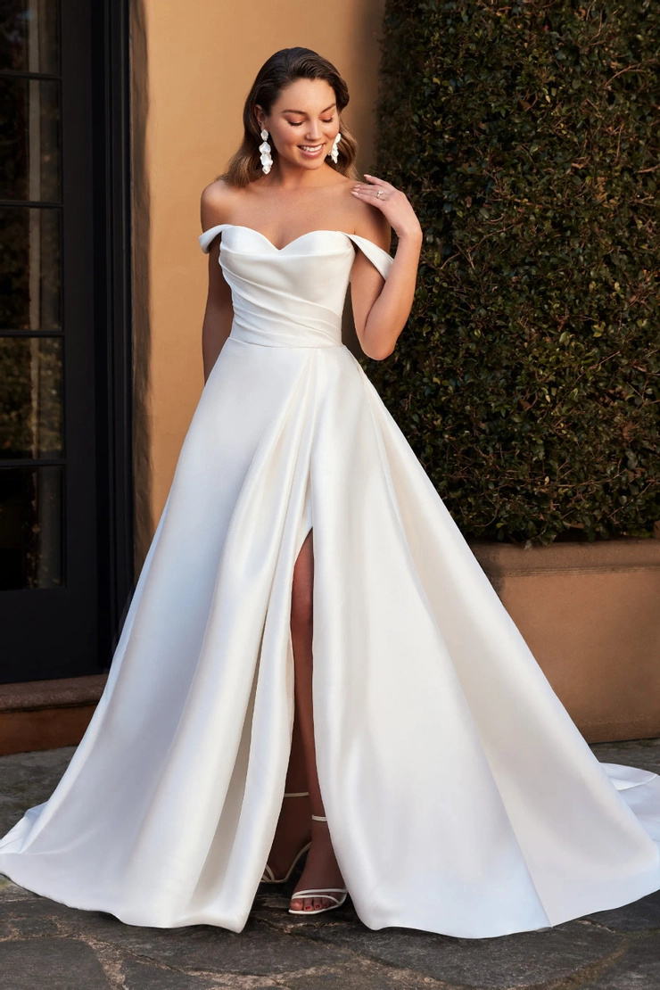 Pearl Mikado Ball Gown With Sexy Skirt Slit # Y3108