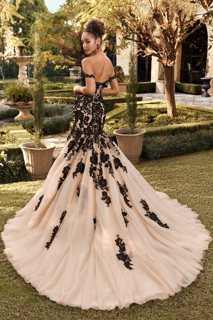 Black Wedding Dress With Flared Skirt # Y3116