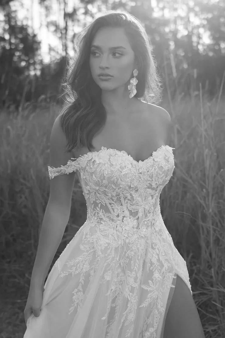 Elegant Off-Shoulder Floral Wedding Dress # Y3153