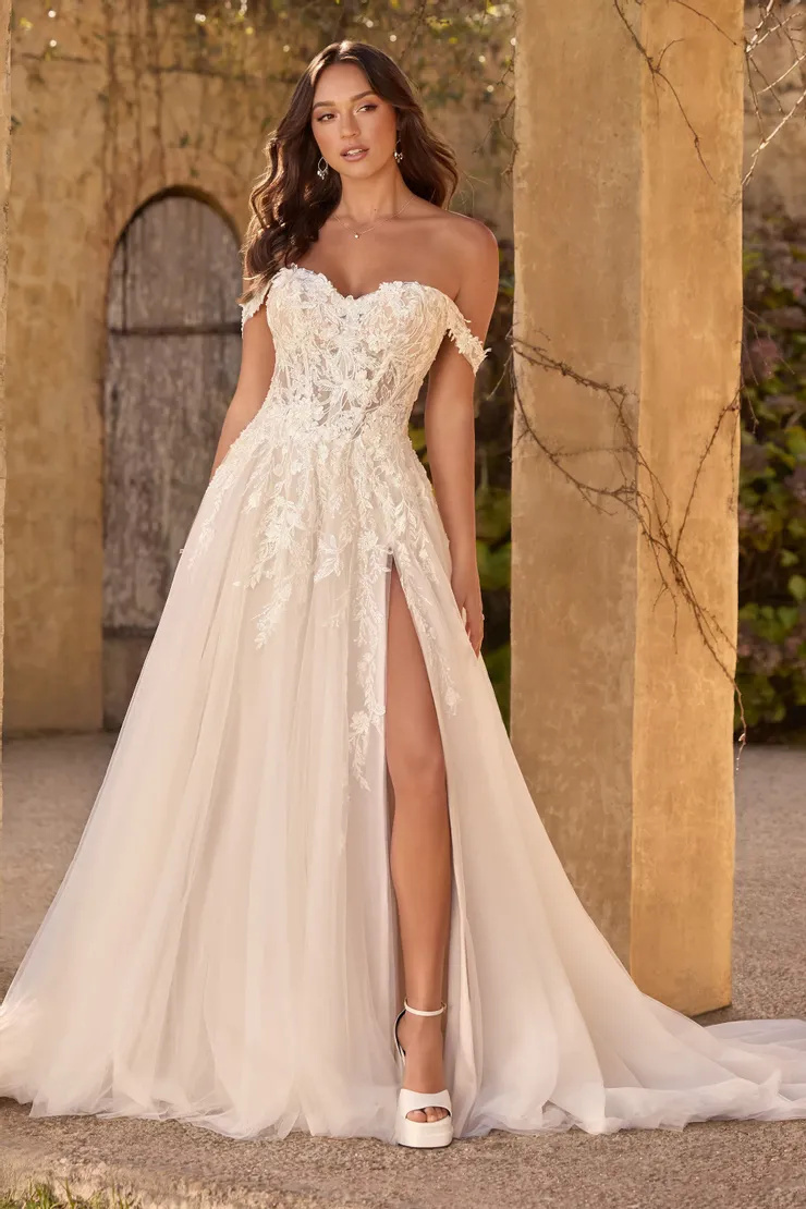 Elegant Off-Shoulder Floral Wedding Dress # Y3153