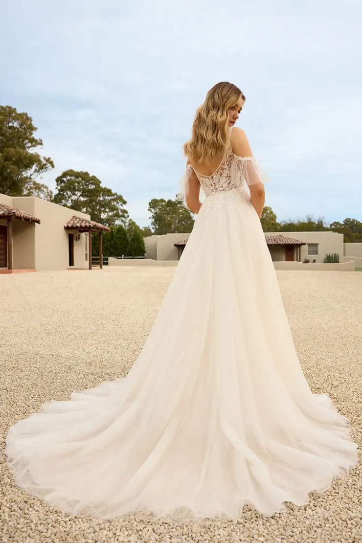 Mesmerizing Boho Wedding Dress With Flutter Sleeves # Y3155