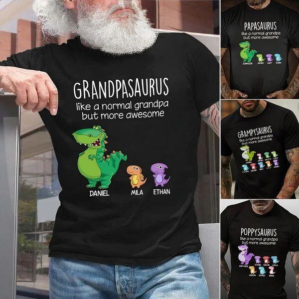 Grandpasaurus And Kids Personalized Shirt/A Lovely Gift For Grandpa & Dad