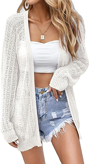 Women's Crochet Lightweight Cardigan Blouse Front Front Long Sleeve Summer Cardigan