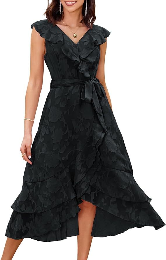 Women's Summer Bridesmaid Dresses for Wedding V Neck Ruffle Party Cocktail Dresses Chiffon Flowy Wrap Dress