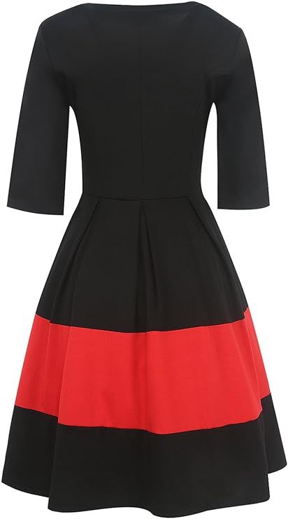 Women's Vintage Half Sleeve O-Neck Contrast Casual Pockets Party Swing Dress