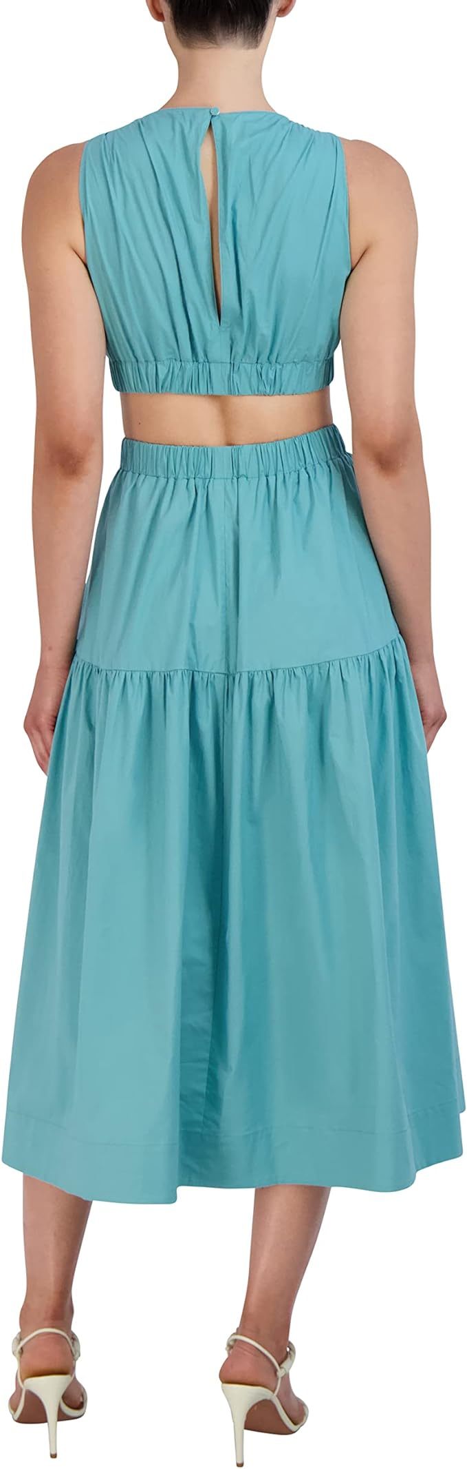 Women's V Neck Sleeveless Elastic Cut Out Waist Maxi Dress