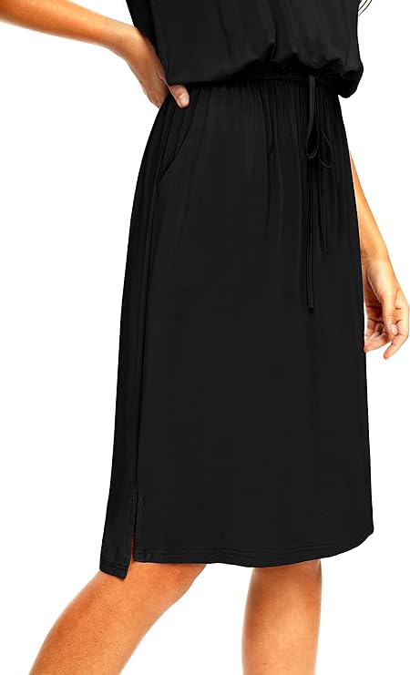 Womens Hide Belly Mid Length Work Casual Dress with Pockets