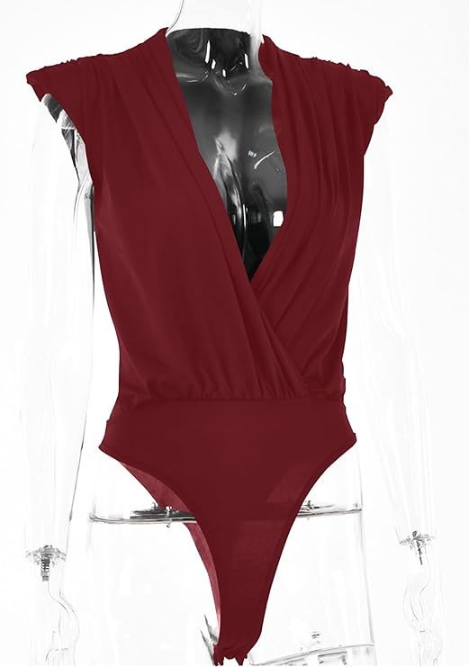 Women's Wraped V Neck Ruched Sleeveless Tank Leotard Bodysuit Top