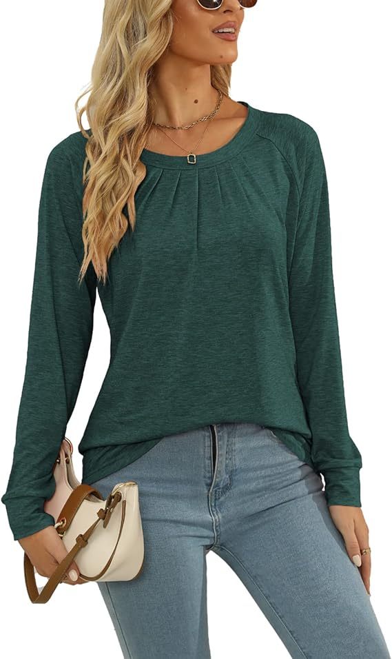 Womens Tops Long Sleeve Crew Neck Shirts Loose Casual Blouse Fall Clothes