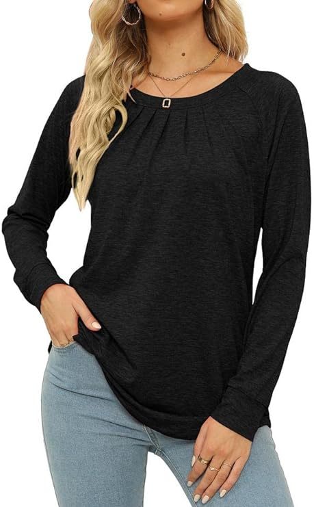 Womens Tops Long Sleeve Crew Neck Shirts Loose Casual Blouse Fall Clothes
