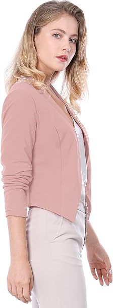 Women's Work Office Suit Collarless Casual Cropped Blazer Jacket
