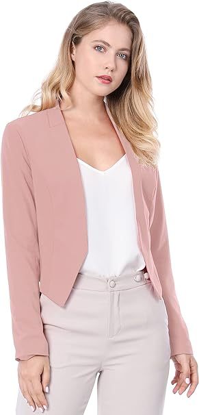 Women's Work Office Suit Collarless Casual Cropped Blazer Jacket