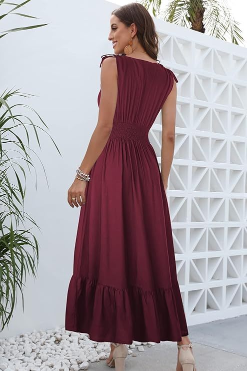 Women's  Summer Sleeveless/Short Sleeve Boho Floral Print Tiered Casual Flowy Long Maxi Dress