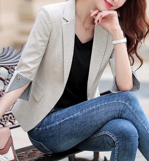 Womens Casual Jacket Casual Work Blazer Office Jacket Slim Fit Blazer for Business Lady