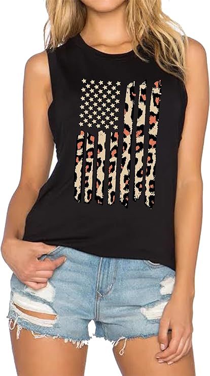 American Flag Tank Tops Women Patriotic Shirt USA Flag Stars Stripes Print Sleeveless T-Shirt 4th of July Tee Tops