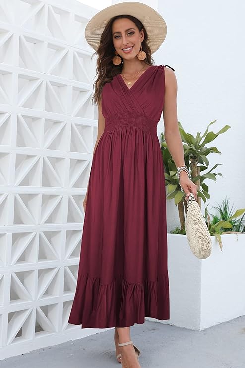 Women's  Summer Sleeveless/Short Sleeve Boho Floral Print Tiered Casual Flowy Long Maxi Dress