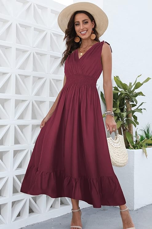 Women's  Summer Sleeveless/Short Sleeve Boho Floral Print Tiered Casual Flowy Long Maxi Dress