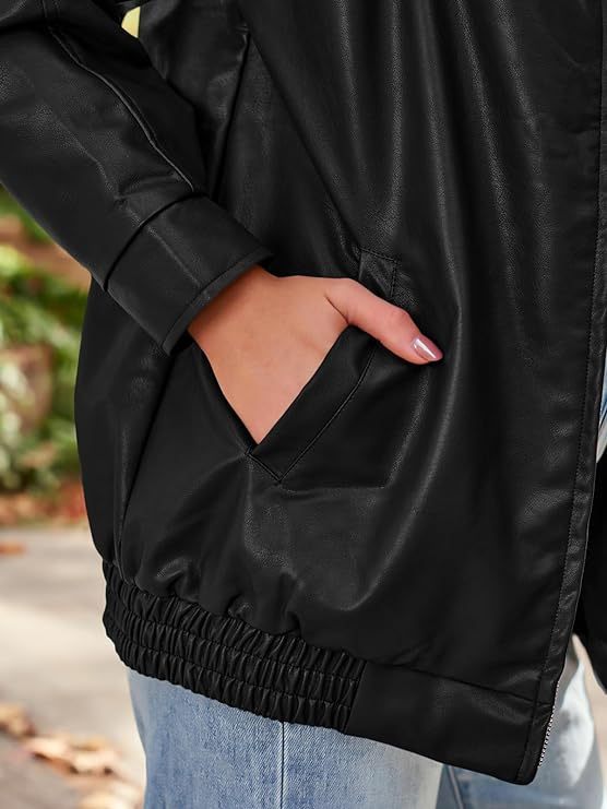 Women's Oversized Jackets, Leather Faux Motorcycle Plus Size Moto Biker Coat Fall Outfits Fashion Clothes 2024