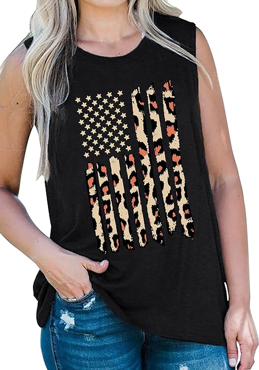 American Flag Tank Tops Women Patriotic Shirt USA Flag Stars Stripes Print Sleeveless T-Shirt 4th of July Tee Tops