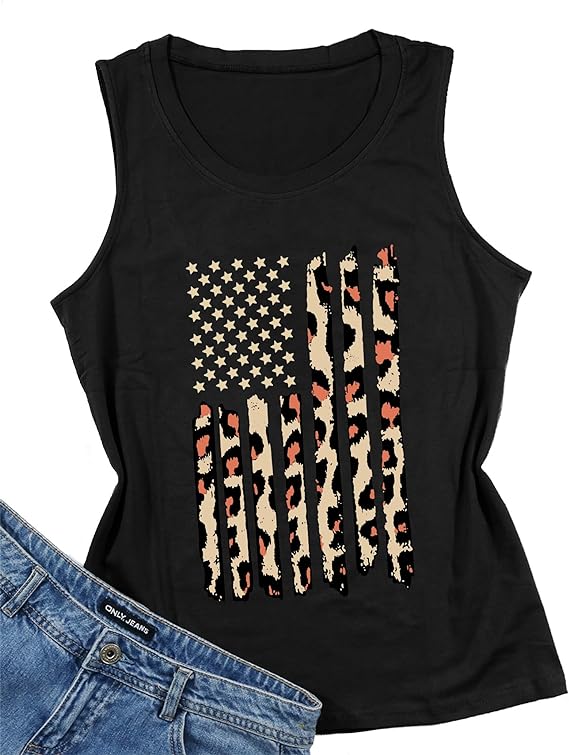 American Flag Tank Tops Women Patriotic Shirt USA Flag Stars Stripes Print Sleeveless T-Shirt 4th of July Tee Tops