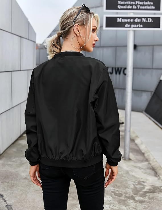 Women Bomber Jacket Casual Jackets Lightweight Zip Up Jacket Classic Solid Jacket