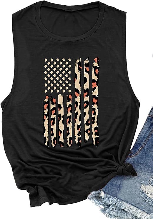 American Flag Tank Tops Women Patriotic Shirt USA Flag Stars Stripes Print Sleeveless T-Shirt 4th of July Tee Tops