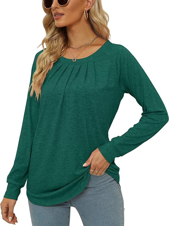 Womens Tops Long Sleeve Crew Neck Shirts Loose Casual Blouse Fall Clothes