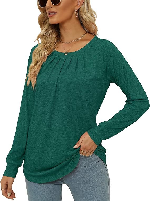 Womens Tops Long Sleeve Crew Neck Shirts Loose Casual Blouse Fall Clothes