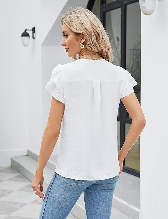 Womens Dressy Casual Shirts Short Sleeve V Neck Work Blouse Business Casual Tops