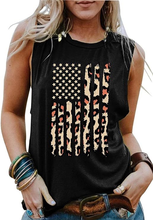 American Flag Tank Tops Women Patriotic Shirt USA Flag Stars Stripes Print Sleeveless T-Shirt 4th of July Tee Tops