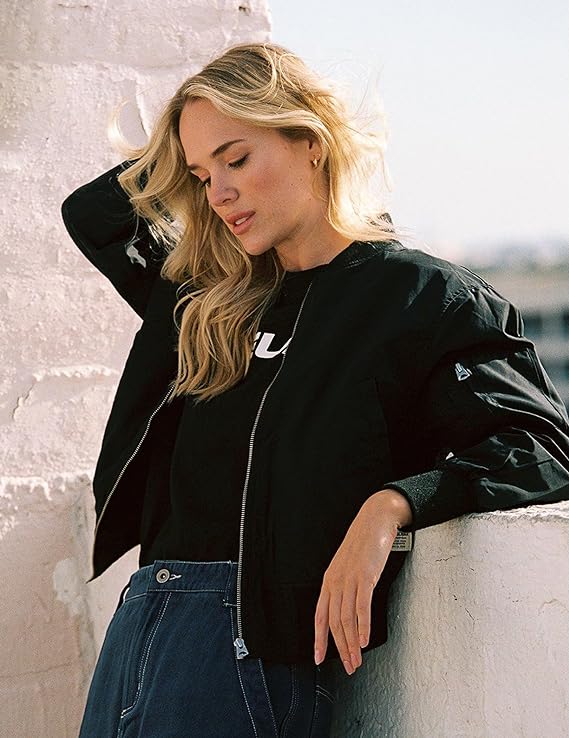 Women Bomber Jacket Casual Jackets Lightweight Zip Up Jacket Classic Solid Jacket