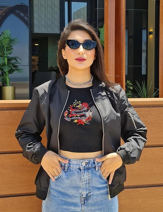 Women Bomber Jacket Casual Jackets Lightweight Zip Up Jacket Classic Solid Jacket