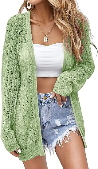 Women's Crochet Lightweight Cardigan Blouse Front Front Long Sleeve Summer Cardigan