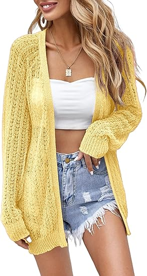 Women's Crochet Lightweight Cardigan Blouse Front Front Long Sleeve Summer Cardigan