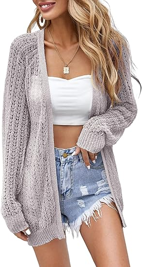 Women's Crochet Lightweight Cardigan Blouse Front Front Long Sleeve Summer Cardigan