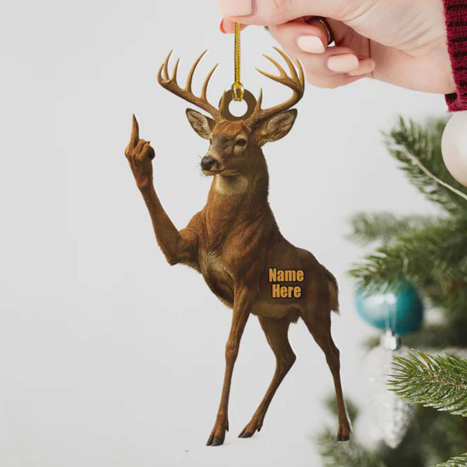 Personalized Funny Deer Buck Fukin' Finger Hunting Christmas Ornament