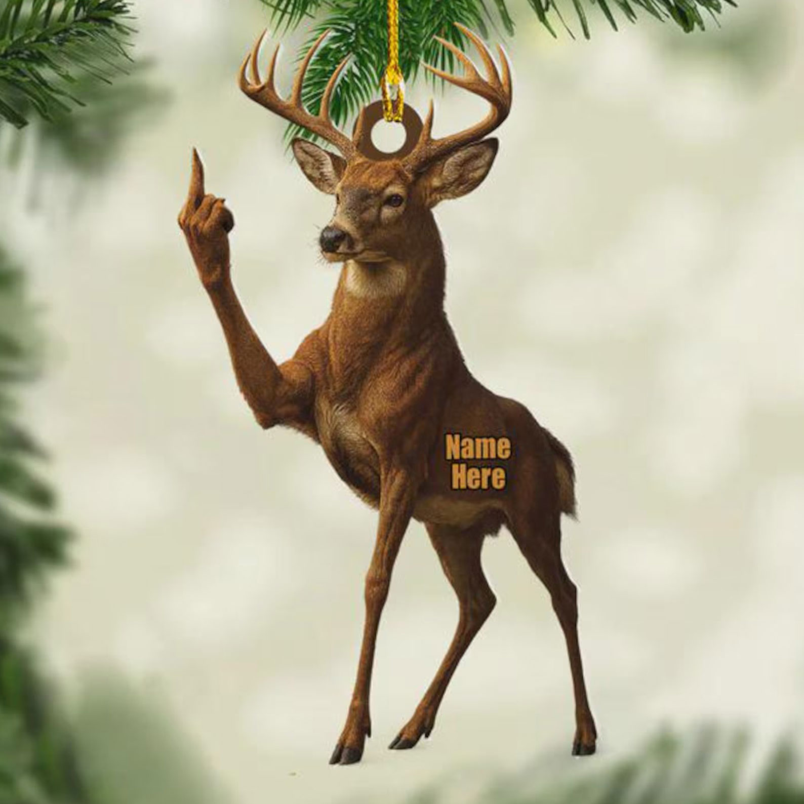 Personalized Funny Deer Buck Fukin' Finger Hunting Christmas Ornament
